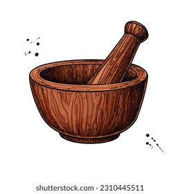 Mortar and pestle hand drawn vector illustration. Equipment for pharmacy,  medicine and culinary.