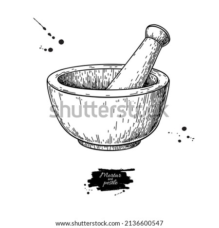 Mortar and pestle hand drawn vector illustration. Hand drawn sketch Foto d'archivio © 