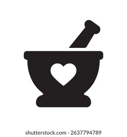 A mortar and pestle with a heart shape on the bowl