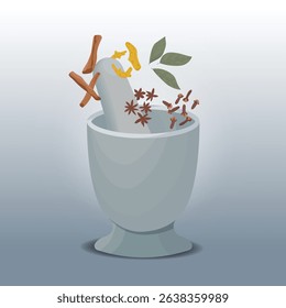 Mortar pestle and herbal design illustration