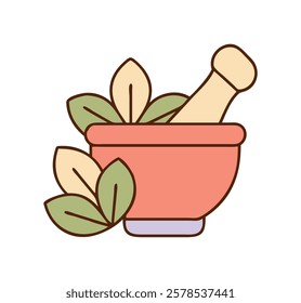 Mortar and pestle with herbal medicine elements