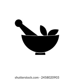 Mortar and pestle with herbal vector. simple flat black Hemp bowl vector illustration for web and app..eps