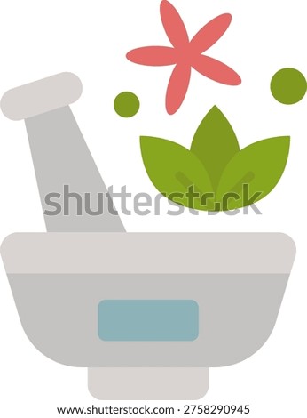 Mortar and Pestle with Herbs and Flower