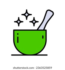 Mortar and pestle icon. Ayurveda color icon. Ayurvedic treatment. Alternative medicine. Indian health care. Flat customizable illustration. Contour symbol. Vector isolated simple drawing.