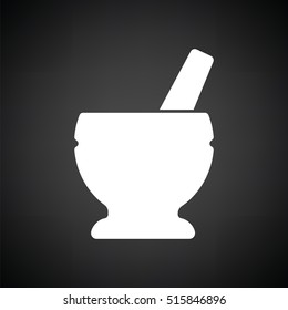 Mortar and pestle icon. Black background with white. Vector illustration.