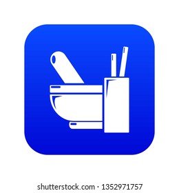 Mortar pestle icon blue vector isolated on white background