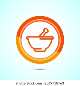 Mortar and pestle icon design illustration. Pharmacy sign symbol for app, website, and logo. Orange color button design