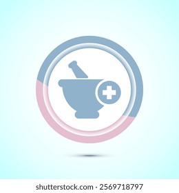 Mortar and pestle icon design illustration. Pharmacy sign symbol for app, website, and logo. Pastel color button design