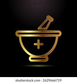 Mortar and pestle icon design illustration. Pharmacy sign symbol for app, website, and logo in gold color style