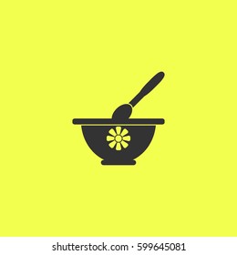 Mortar and pestle icon flat. Black pictogram on white background. Vector illustration symbol and bonus button