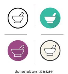 Mortar and pestle icon. Flat design, linear and color styles. Isolated vector