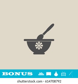 Mortar and pestle icon flat. Grey pictogram on light background. Vector illustration symbol and bonus button real estate, ottoman, vase, tv, fishing rod