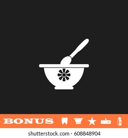 Mortar and pestle icon flat. White pictogram on black background. Vector illustration symbol and bonus button tooth, vase, star, mirror, bottle