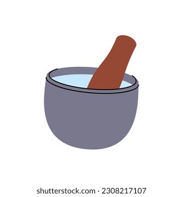Mortero con icono de almirez. Silueta de herramientas de cocina. Ilustración vectorial.