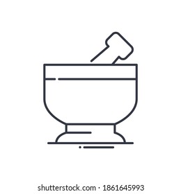 Mortar and pestle icon, linear isolated illustration, thin line vector, web design sign, outline concept symbol with editable stroke on white background.