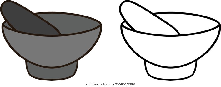 Mortar and pestle icon on transparent background and colored lines