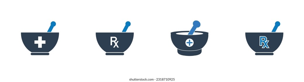 Mortar and Pestle Icon Set. Editable Flat Vector Illustration.