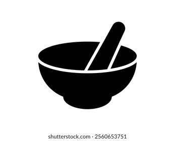 Mortar and pestle icon silhouette vector, mortar icon glyph style design, Herbal medicine concept. Ayurvedic medicine bowl on white background.