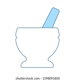 Mortar And Pestle Icon. Thin Line With Blue Fill Design. Vector Illustration.