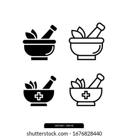 Plantilla de logotipo de Ilustración del vector de iconos de mortero y almirez