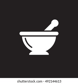 Mortar and pestle icon vector, Kitchen pounder solid flat sign, pictogram isolated on black, logo illustration