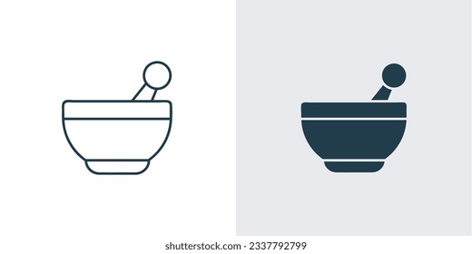 Mortar and pestle icon vector. Outline illustration of a bowl and spoon