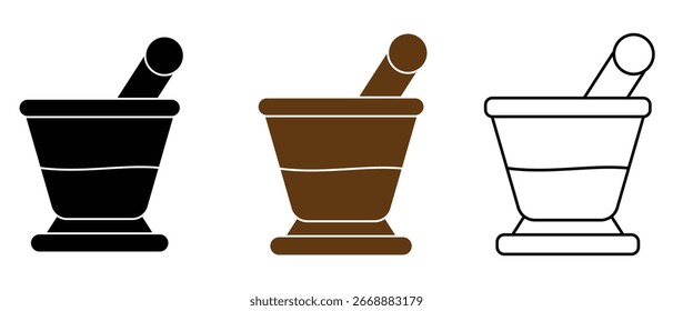 Conjunto de Vectores de icono de mortero y pestle. Silueta de mortero y diseño de símbolo de Vector de mortero. Diseño de símbolo de tazón de hierbas, logotipo, App, farmacia, símbolo, tazón, Ilustración vectorial hamandista.