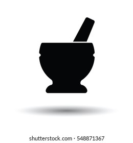Mortar and pestle icon. White background with shadow design. Vector illustration.