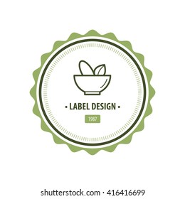 Mortar and pestle Label Design Green color