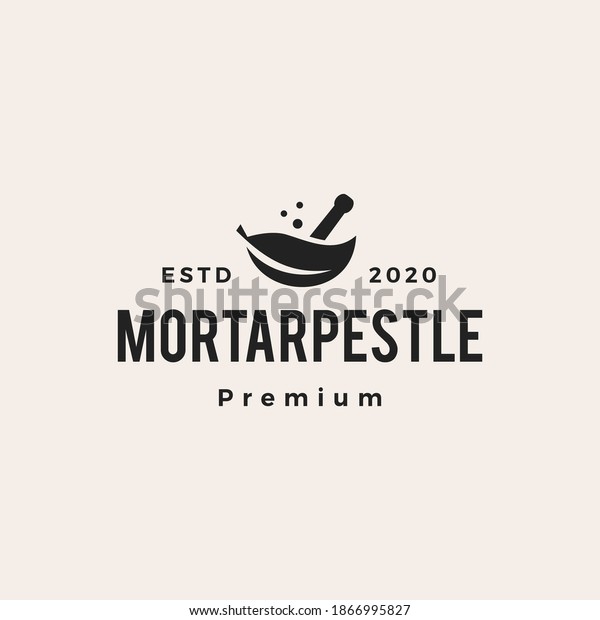 mortar pestle leaf bowl hipster vintage logo\
vector icon\
illustration