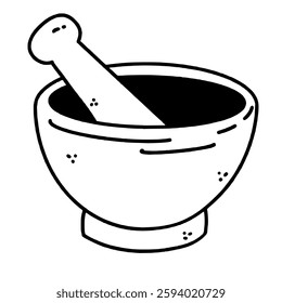 Mortar and Pestle line art drawing of Traditional Thai Bangkok Thailand Illustration 