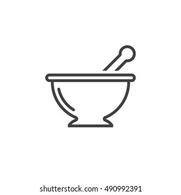 Mortar and pestle line icon, Kitchen pounder outline vector sign, linear pictogram isolated on white. logo illustration