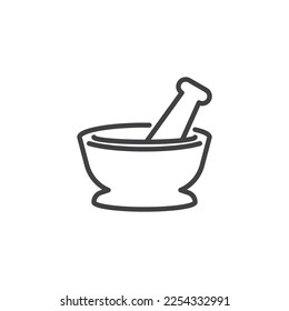 Mortar and pestle line icon. linear style sign for mobile concept and web design. Medicine grinding bowl outline vector icon. Symbol, logo illustration. Vector graphics