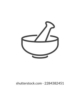 Mortar and pestle line icon. linear style sign for mobile concept and web design. Grinder bowl outline vector icon. Symbol, logo illustration. Vector graphics