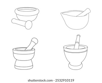 Mortar and Pestle line icon. Linear style sign for mobile concept and web design. mortar pestle illustration hand drawn outline vector. Mortar and Pestle Illustration. Isolated on White Background. 
