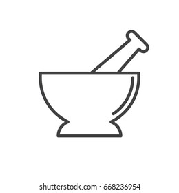 Mortar and pestle line icon, outline vector sign, linear style pictogram isolated on white. Pounder symbol, logo illustration. Editable stroke. Pixel perfect graphics