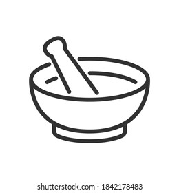 mortar and pestle, linear icon. Editable stroke