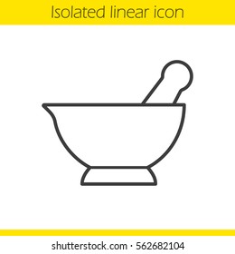 Mortar and pestle linear icon. Naturopathy thin line illustration. Alternative herbal medicine contour symbol. Vector isolated outline drawing