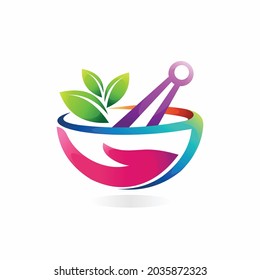logotipo de mortero y almirez con concepto de color gradiente