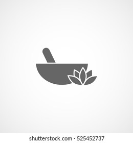 Mortar Pestle With Lotus Flat Icon On White Background