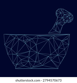 Mortar and pestle low poly triangulation triangulated polygonal electric cyan blue vibrant aqua neon color vector illustration image outline contour line style