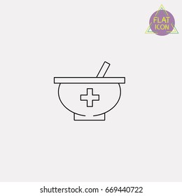 Mortar and pestle medicine line icon