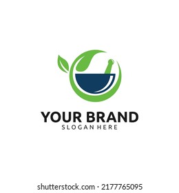 Mortar and pestle pharmacy logo design
