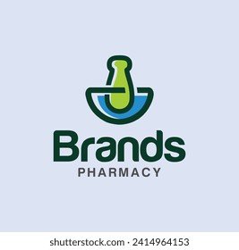 Vector de diseño de logotipo de farmacia mortero y pastelería con un diseño de arte lineal que simboliza la medicina tradicional herbaria