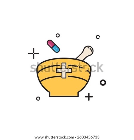 Mortar and pestle with a pill. Suitable for pharmaceutical, healthcare, herbal medicine, concept of compounding medications, traditional remedies.