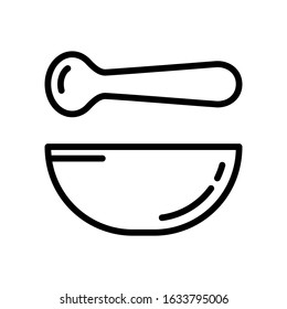 Mortar and pestle separately icon. Linear logo for chopping spices. Black simple illustration for medicine, laboratory, chemical experiments, science. Contour isolated vector image on white background