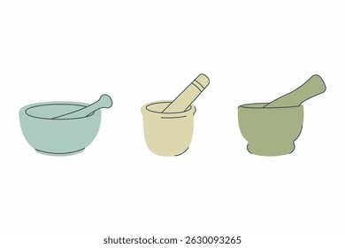 Mortar and Pestle Set Flat Illustration Kitchen Utensil Concept
