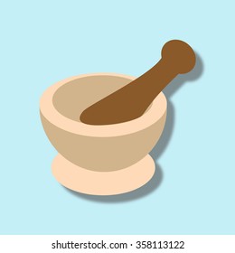 Mortar and Pestle for Spices on the blue background. Vector illustration