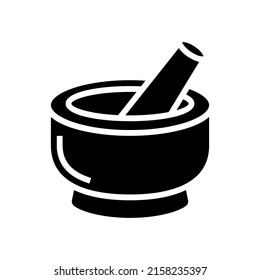 Mörtel pestle Tool glyph Symbol Vektorgrafik. Mörtel-Werkzeug-Zeichen. isoliertes Kontursymbol