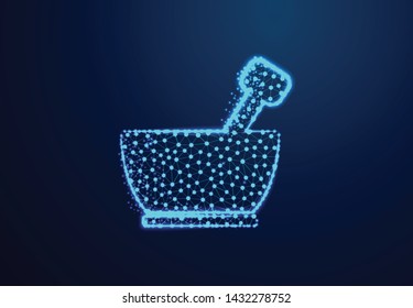 Mortar and pestle vector design represents herbal medicine, pharmacy. lines, triangles and particle style design. Illustration vector